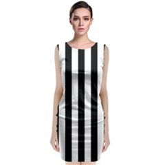 Black And White Stripes Sleeveless Velvet Midi Dress by designworld65