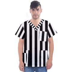 Black And White Stripes Men s V-neck Scrub Top