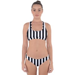 Black And White Stripes Cross Back Hipster Bikini Set