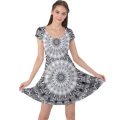 Feeling Softly Black White Mandala Cap Sleeve Dress by designworld65