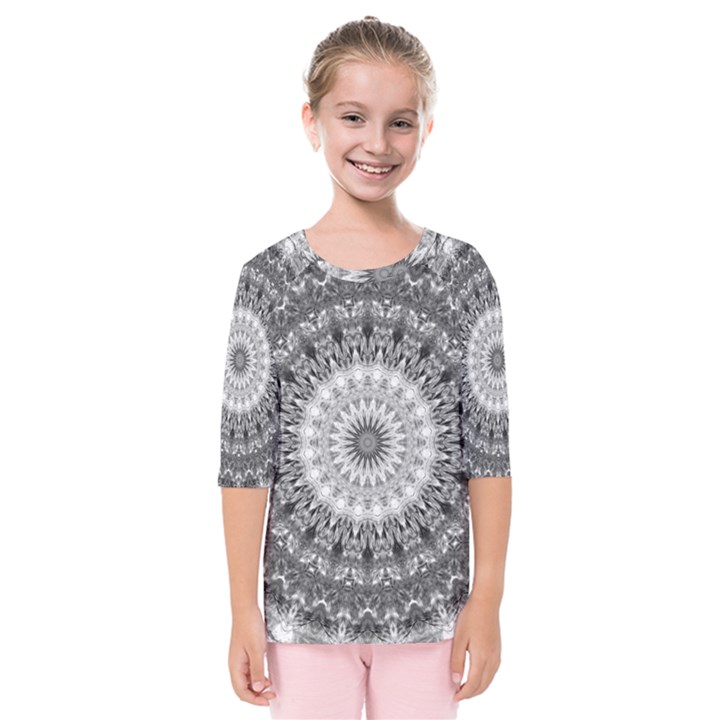 Feeling Softly Black White Mandala Kids  Quarter Sleeve Raglan Tee