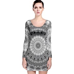 Feeling Softly Black White Mandala Long Sleeve Velvet Bodycon Dress