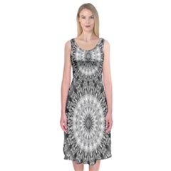 Feeling Softly Black White Mandala Midi Sleeveless Dress by designworld65