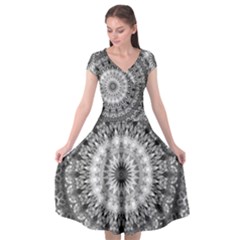 Feeling Softly Black White Mandala Cap Sleeve Wrap Front Dress