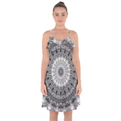 Feeling Softly Black White Mandala Ruffle Detail Chiffon Dress