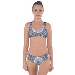 Feeling Softly Black White Mandala Criss Cross Bikini Set by designworld65