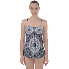 Feeling Softly Black White Mandala Babydoll Tankini Set by designworld65