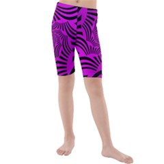 Black Spral Stripes Pink Kids  Mid Length Swim Shorts