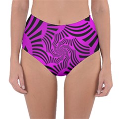 Black Spral Stripes Pink Reversible High-waist Bikini Bottoms by designworld65