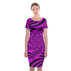 Black Spral Stripes Pink Classic Short Sleeve Midi Dress by designworld65