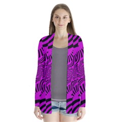 Black Spral Stripes Pink Drape Collar Cardigan