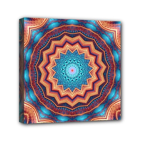 Blue Feather Mandala Mini Canvas 6  X 6 