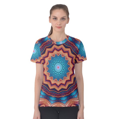 Blue Feather Mandala Women s Cotton Tee by designworld65