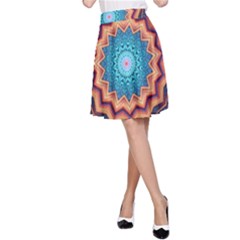 Blue Feather Mandala A-line Skirt by designworld65