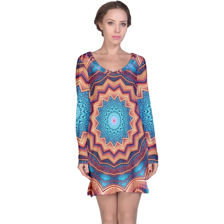 Blue Feather Mandala Long Sleeve Nightdress