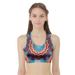 Blue Feather Mandala Sports Bra With Border by designworld65