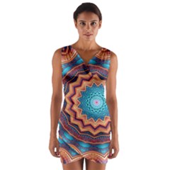 Blue Feather Mandala Wrap Front Bodycon Dress by designworld65