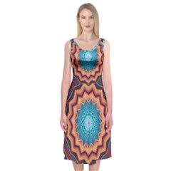 Blue Feather Mandala Midi Sleeveless Dress by designworld65