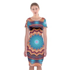 Blue Feather Mandala Classic Short Sleeve Midi Dress by designworld65