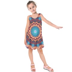 Blue Feather Mandala Kids  Sleeveless Dress by designworld65