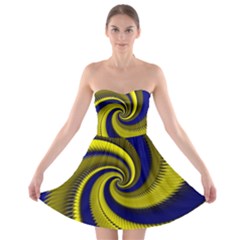 Blue Gold Dragon Spiral Strapless Bra Top Dress by designworld65