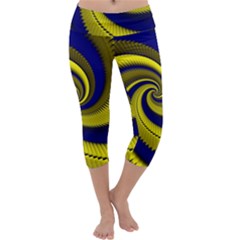 Blue Gold Dragon Spiral Capri Yoga Leggings by designworld65