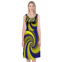 Blue Gold Dragon Spiral Midi Sleeveless Dress by designworld65