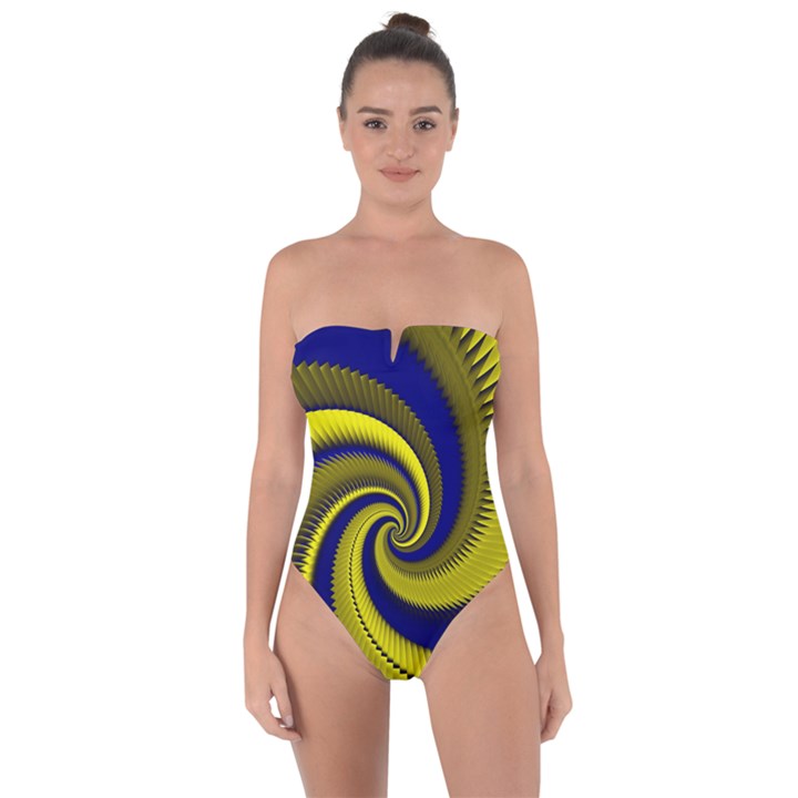 Blue Gold Dragon Spiral Tie Back One Piece Swimsuit