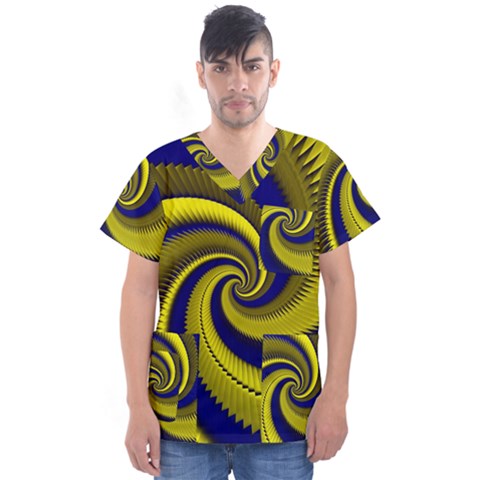 Blue Gold Dragon Spiral Men s V-neck Scrub Top by designworld65