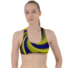 Blue Gold Dragon Spiral Criss Cross Racerback Sports Bra by designworld65