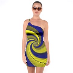 Blue Gold Dragon Spiral One Soulder Bodycon Dress