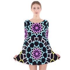 Colored Window Mandala Long Sleeve Velvet Skater Dress