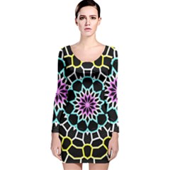 Colored Window Mandala Long Sleeve Velvet Bodycon Dress