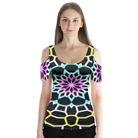 Colored Window Mandala Butterfly Sleeve Cutout Tee  by designworld65