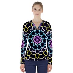 Colored Window Mandala V-neck Long Sleeve Top