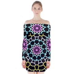 Colored Window Mandala Long Sleeve Off Shoulder Dress by designworld65