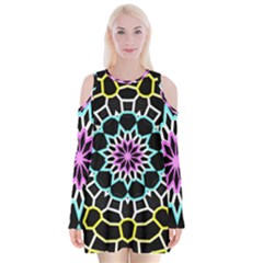 Colored Window Mandala Velvet Long Sleeve Shoulder Cutout Dress