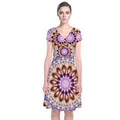 Dreamy Mandala Short Sleeve Front Wrap Dress by designworld65