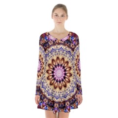 Dreamy Mandala Long Sleeve Velvet V-neck Dress