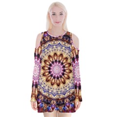 Dreamy Mandala Velvet Long Sleeve Shoulder Cutout Dress