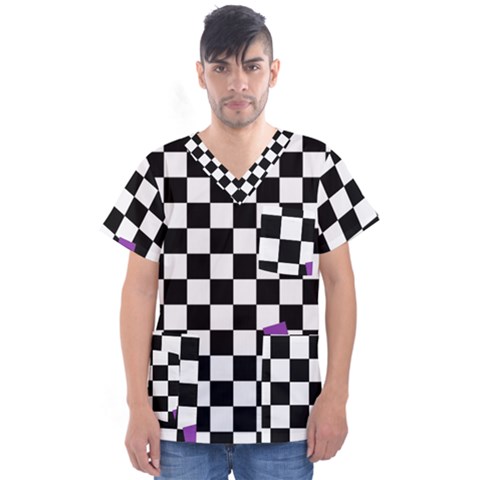 Dropout Purple Check Men s V-neck Scrub Top by designworld65