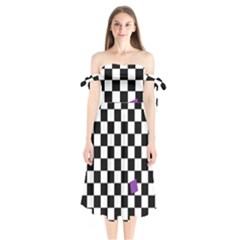 Dropout Purple Check Shoulder Tie Bardot Midi Dress