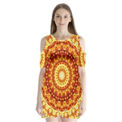 Powerful Love Mandala Shoulder Cutout Velvet  One Piece