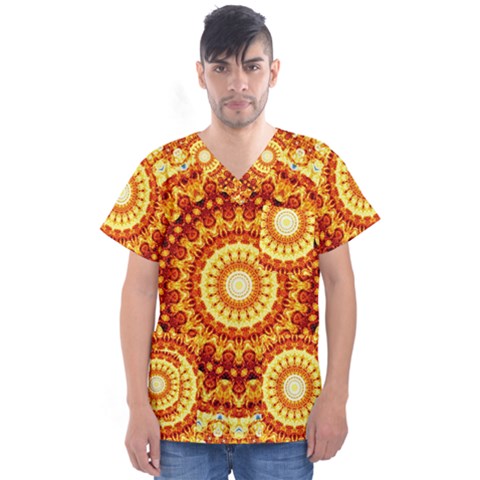 Powerful Love Mandala Men s V-neck Scrub Top by designworld65