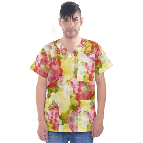 Flower Power Men s V-neck Scrub Top by designworld65