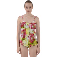 Flower Power Twist Front Tankini Set