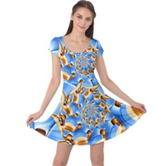 Gold Blue Bubbles Spiral Cap Sleeve Dress by designworld65