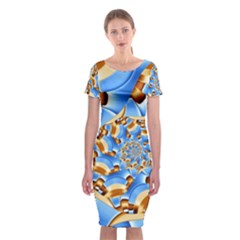 Gold Blue Bubbles Spiral Classic Short Sleeve Midi Dress by designworld65