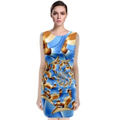 Gold Blue Bubbles Spiral Sleeveless Velvet Midi Dress by designworld65