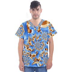 Gold Blue Bubbles Spiral Men s V-neck Scrub Top